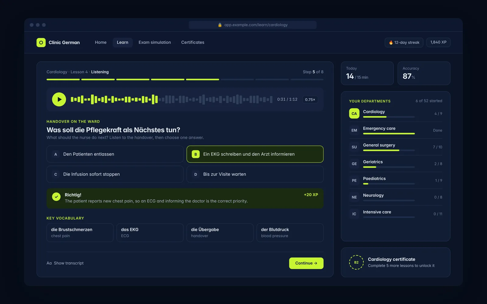 Screenshot of Healthcare Exam-Prep Platform