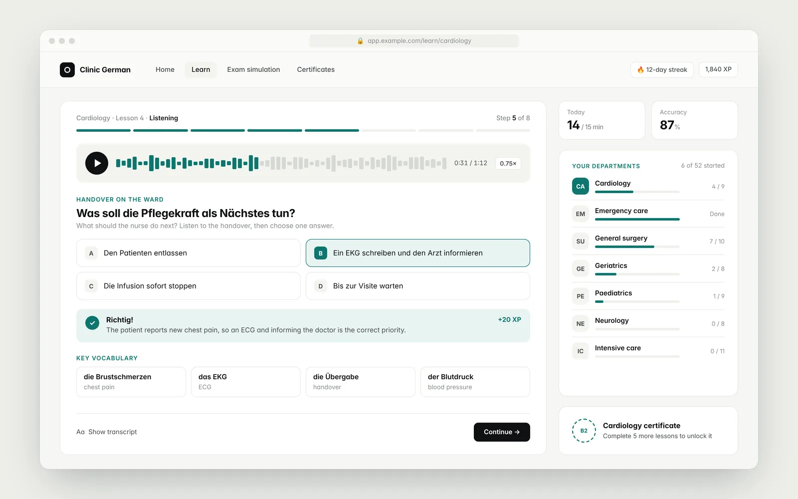 Screenshot of Healthcare Exam-Prep Platform