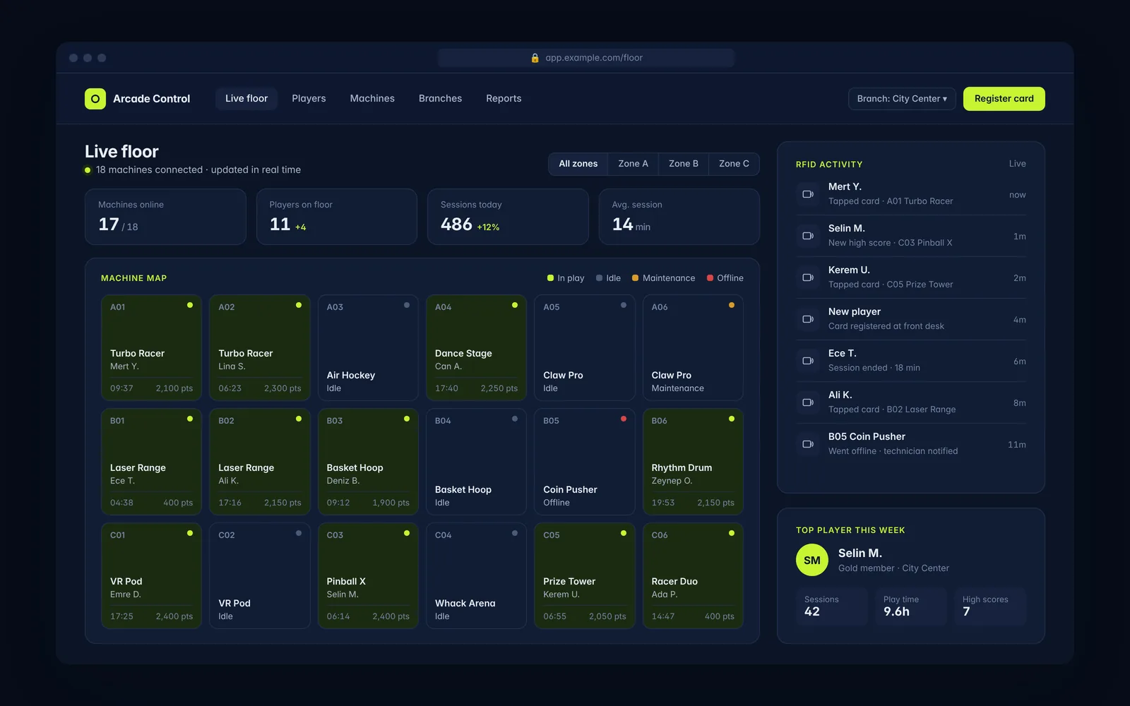Screenshot of IoT Gaming Venue Management