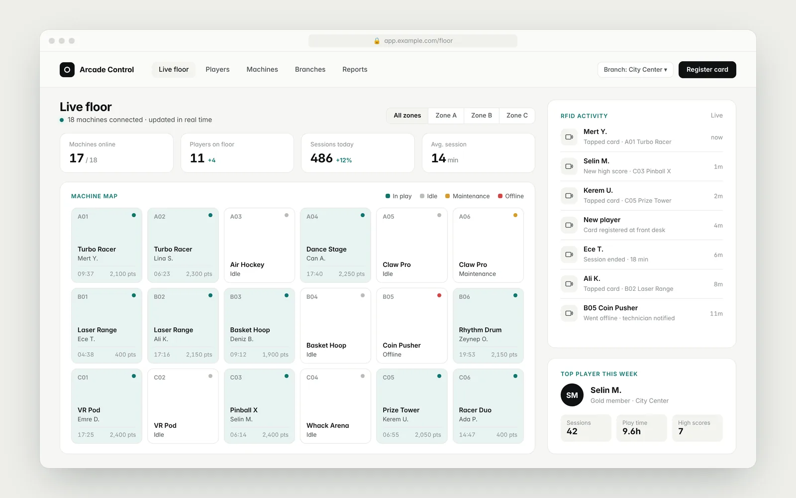 Screenshot of IoT Gaming Venue Management