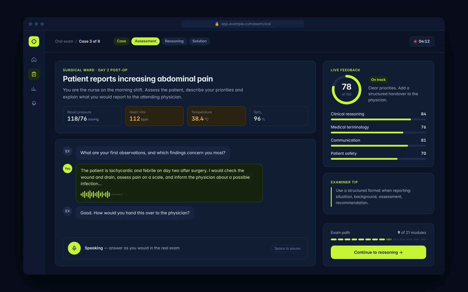 Screenshot of Medical Licensing Exam Simulator