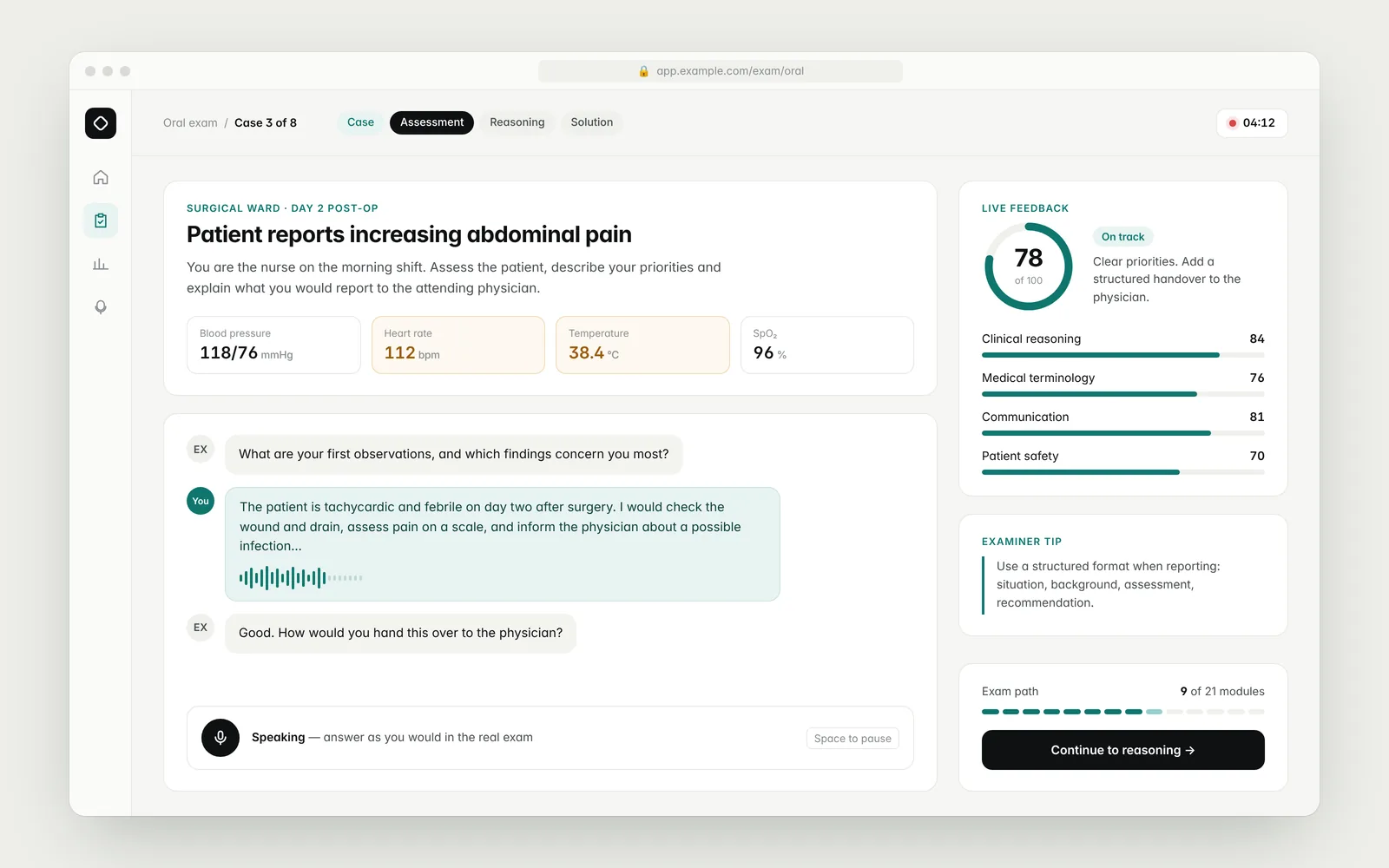 Screenshot of Medical Licensing Exam Simulator