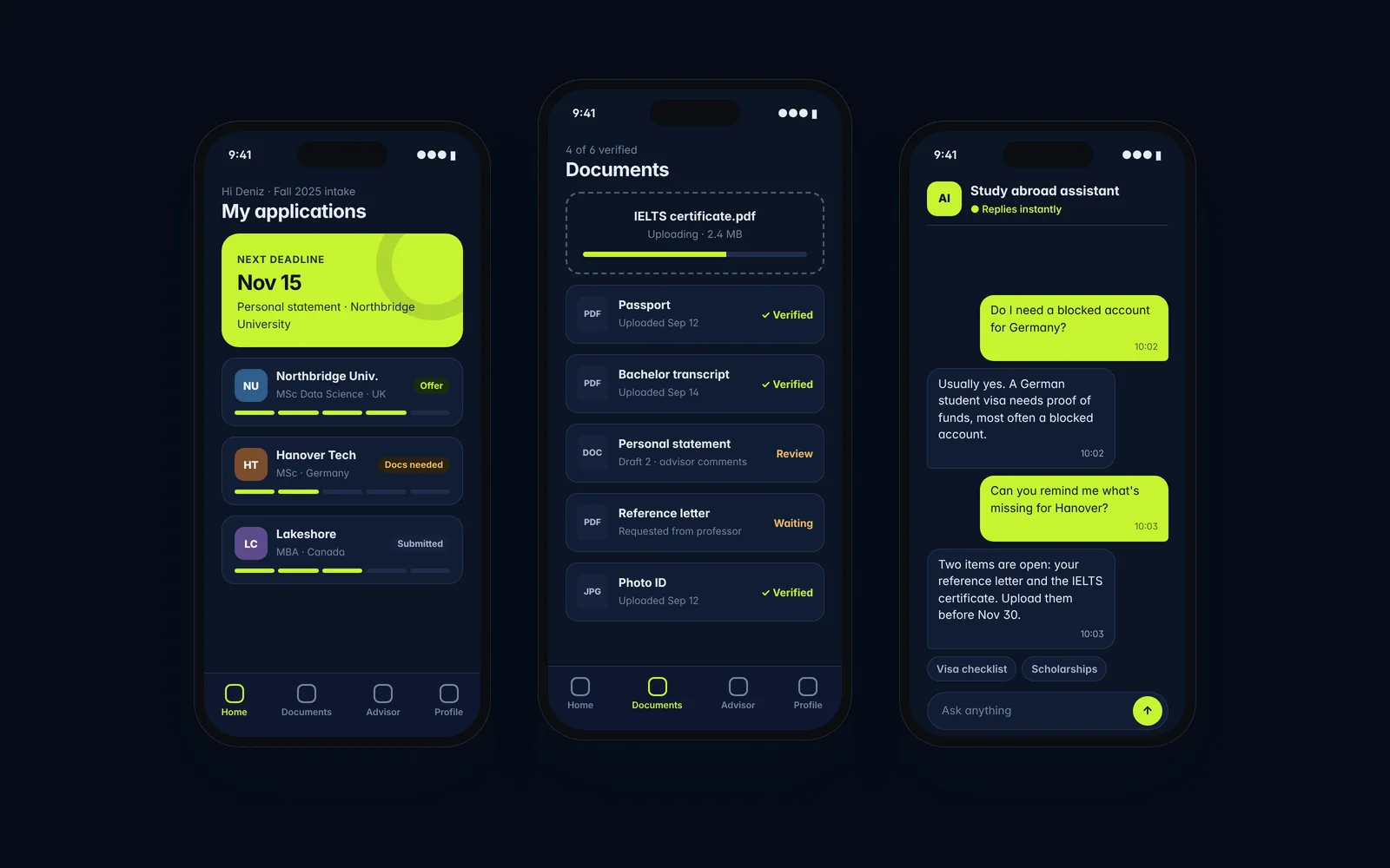 Screenshot of Study-Abroad Document Manager App