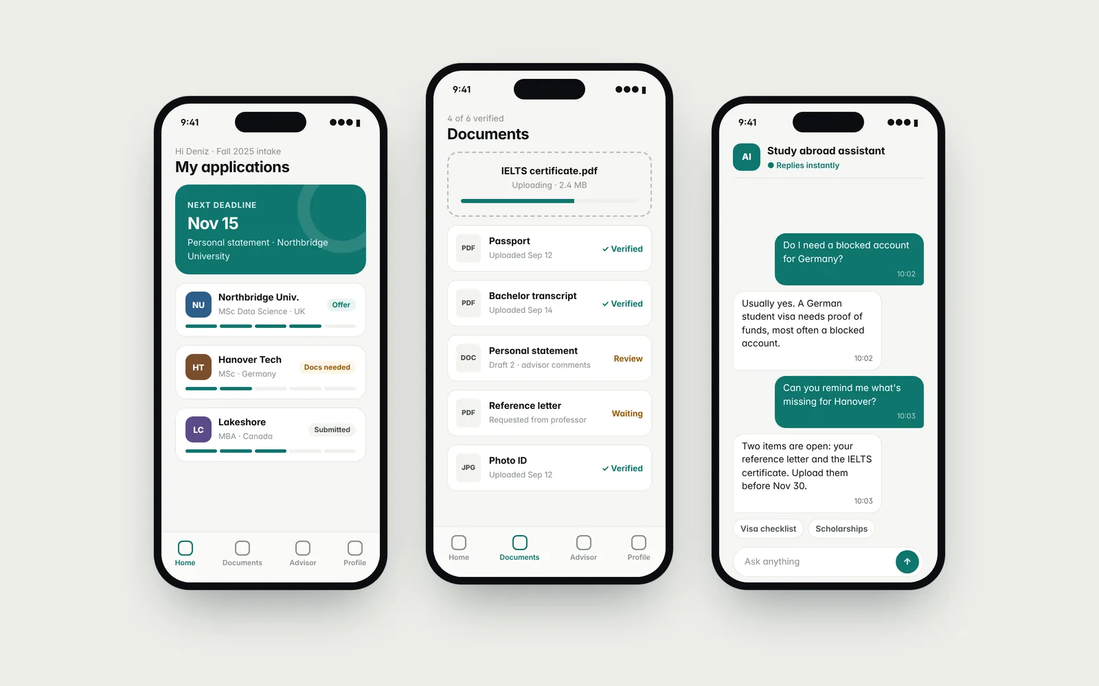Screenshot of Study-Abroad Document Manager App